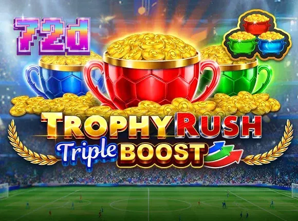 Interface do jogo de slot Trophy Rush Triple Boost com tema esportivo